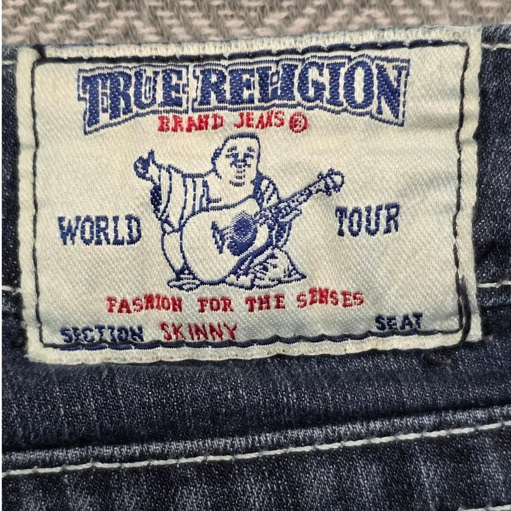 True Religion Skinny Jeans Dark Wash Crystal‎ Horseshoe Blue Embellished Size 26